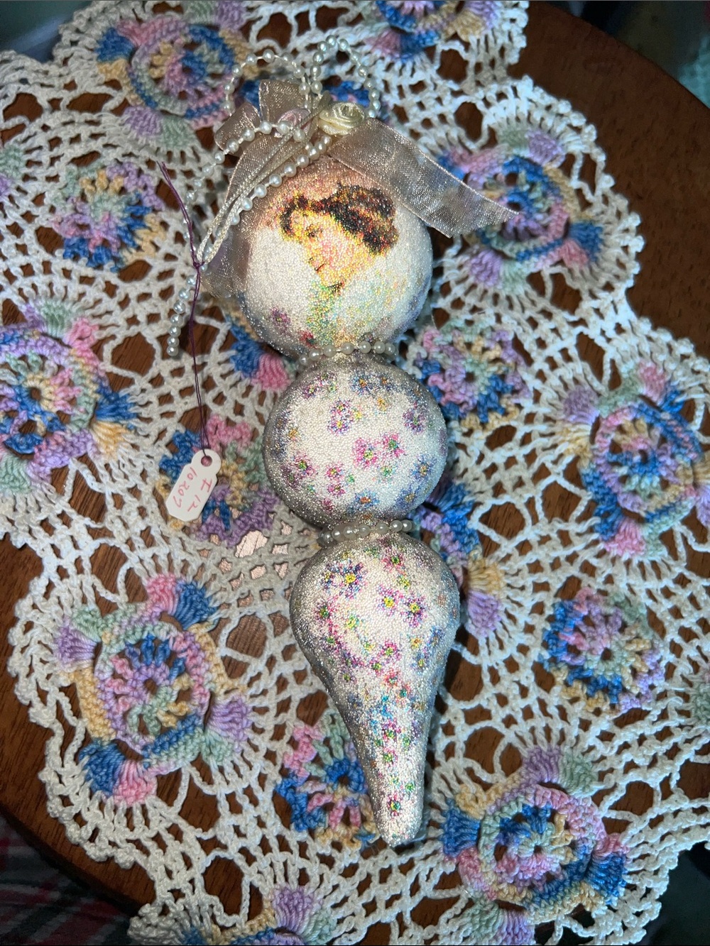 Vtg Victorian sugar coated tear drop christmas ornament